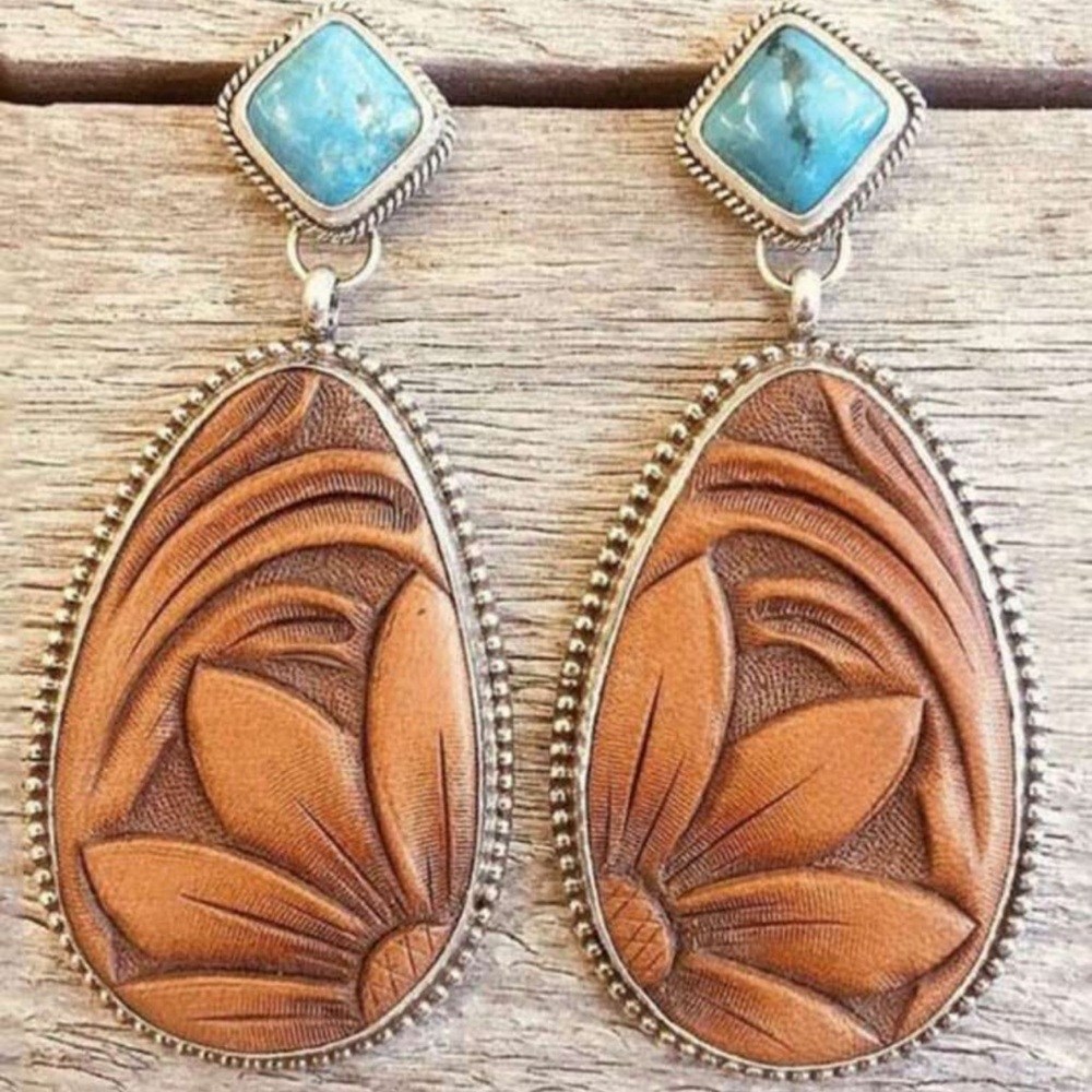 Bohemian Vintage Flower Print Drop Earrings